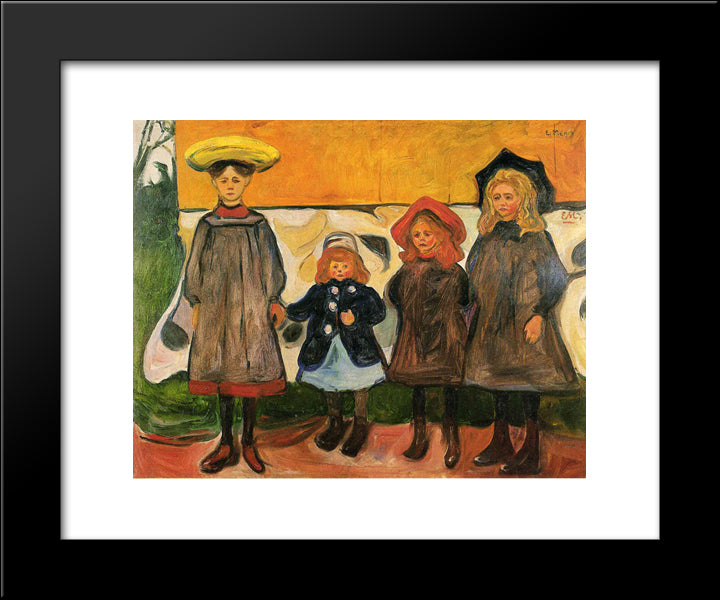 Four Girls In Arsgardstrand 20x24 Black Modern Wood Framed Art Print Poster by Munch, Edvard