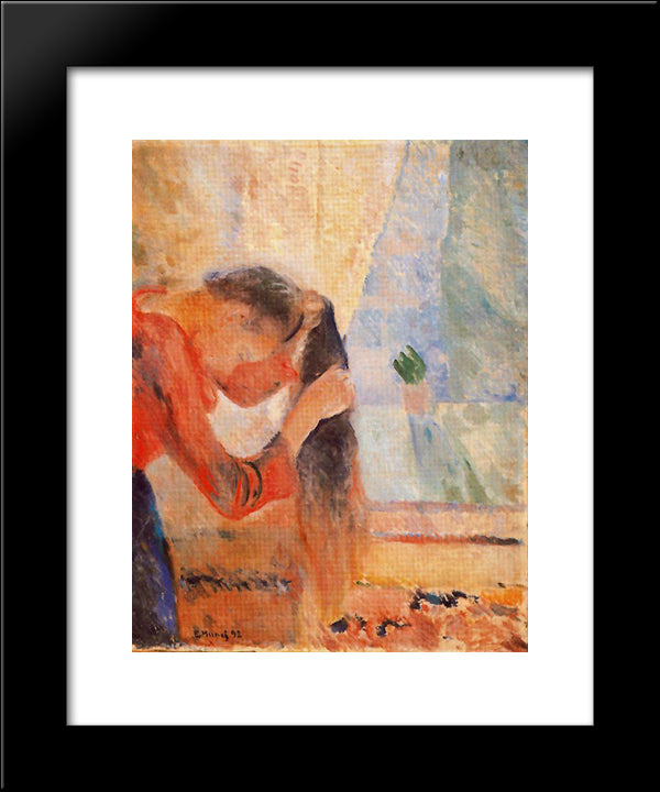 Girl Combing Her Hair 20x24 Black Modern Wood Framed Art Print Poster by Munch, Edvard