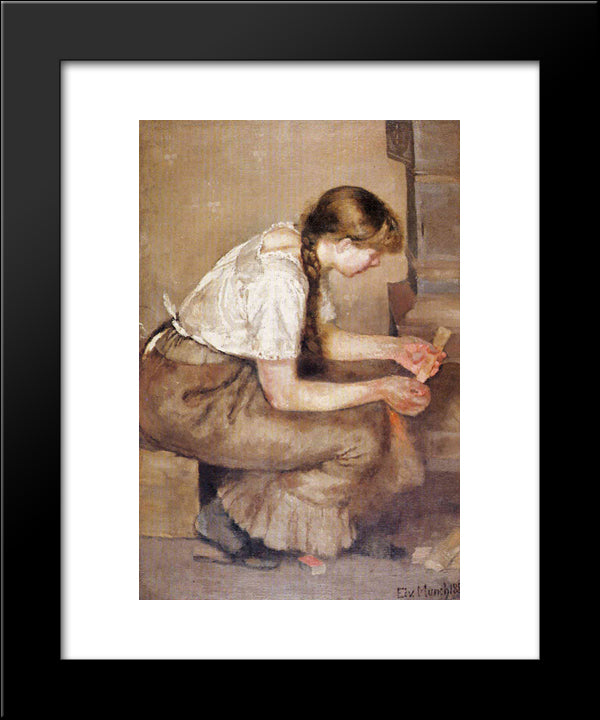 Girl Kindling A Stove 20x24 Black Modern Wood Framed Art Print Poster by Munch, Edvard