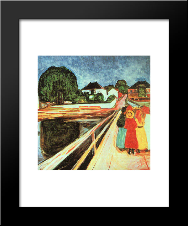 Girls On A Bridge 20x24 Black Modern Wood Framed Art Print Poster by Munch, Edvard