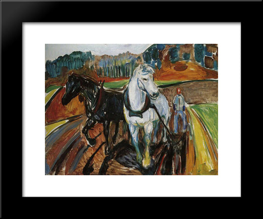 Horse Team 20x24 Black Modern Wood Framed Art Print Poster by Munch, Edvard