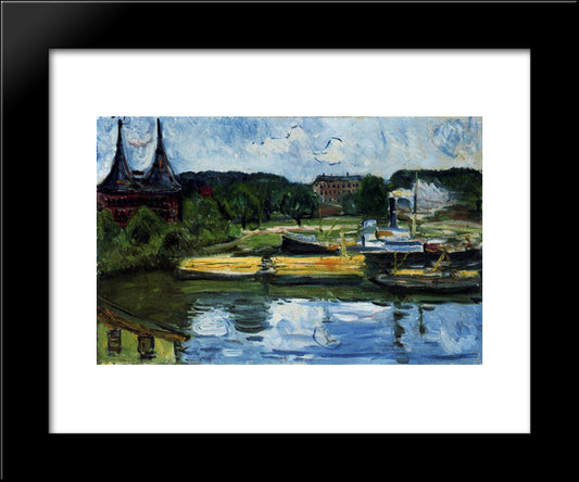 Lubeck Harbour With The Holstentor 20x24 Black Modern Wood Framed Art Print Poster by Munch, Edvard