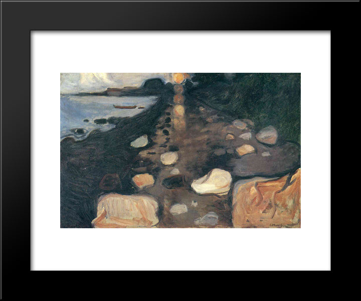 Moonlight On The Shore 20x24 Black Modern Wood Framed Art Print Poster by Munch, Edvard