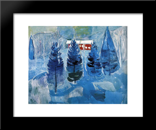 Red House And Spruces 20x24 Black Modern Wood Framed Art Print Poster by Munch, Edvard