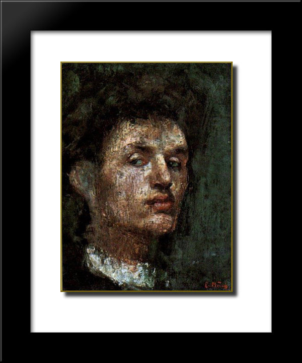 Self Portrait 20x24 Black Modern Wood Framed Art Print Poster by Munch, Edvard