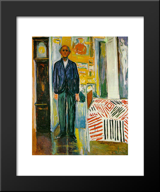 Self-Portrait. Between The Clock And The Bed 20x24 Black Modern Wood Framed Art Print Poster by Munch, Edvard