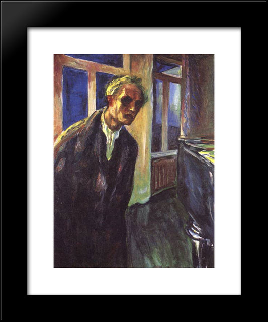 Self-Portrait. The Night Wanderer 20x24 Black Modern Wood Framed Art Print Poster by Munch, Edvard