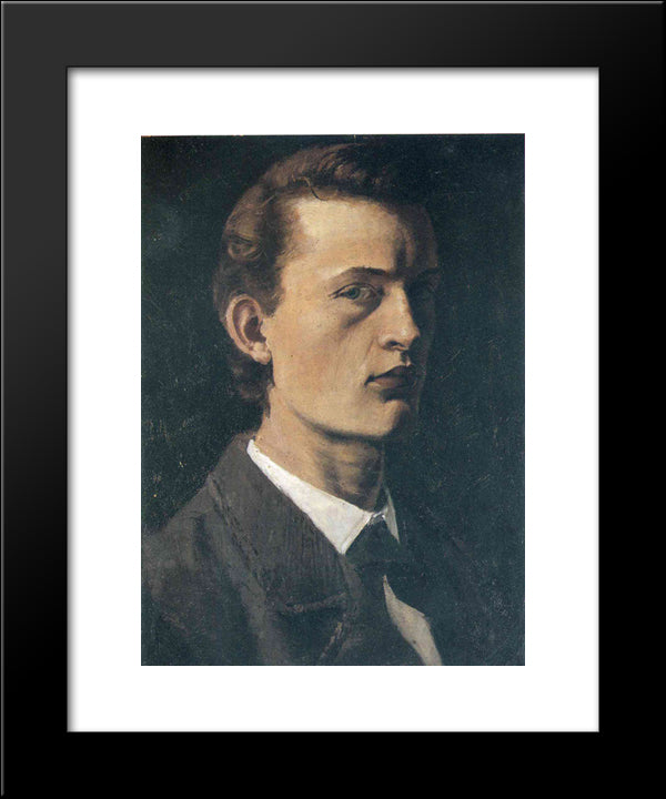 Self-Portrait 20x24 Black Modern Wood Framed Art Print Poster by Munch, Edvard