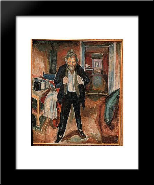 Self-Portrait (In Distress) 20x24 Black Modern Wood Framed Art Print Poster by Munch, Edvard