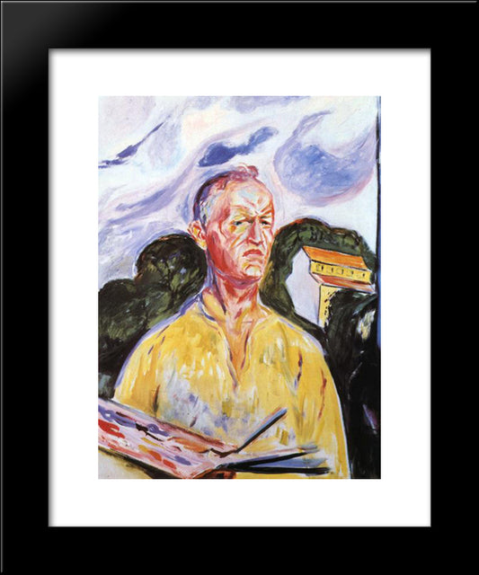 Self-Portrait At Ekely 20x24 Black Modern Wood Framed Art Print Poster by Munch, Edvard