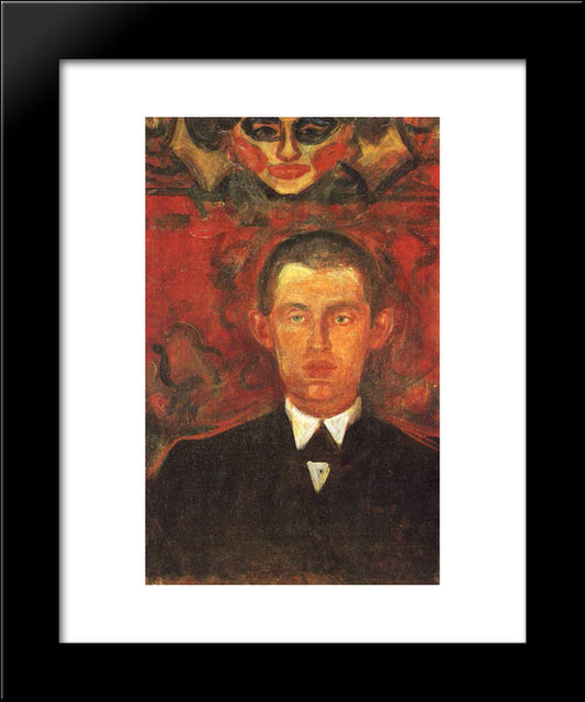 Self-Portrait Beneath Woman'S Mask 20x24 Black Modern Wood Framed Art Print Poster by Munch, Edvard