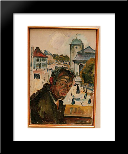 Self-Portrait In Bergen 20x24 Black Modern Wood Framed Art Print Poster by Munch, Edvard