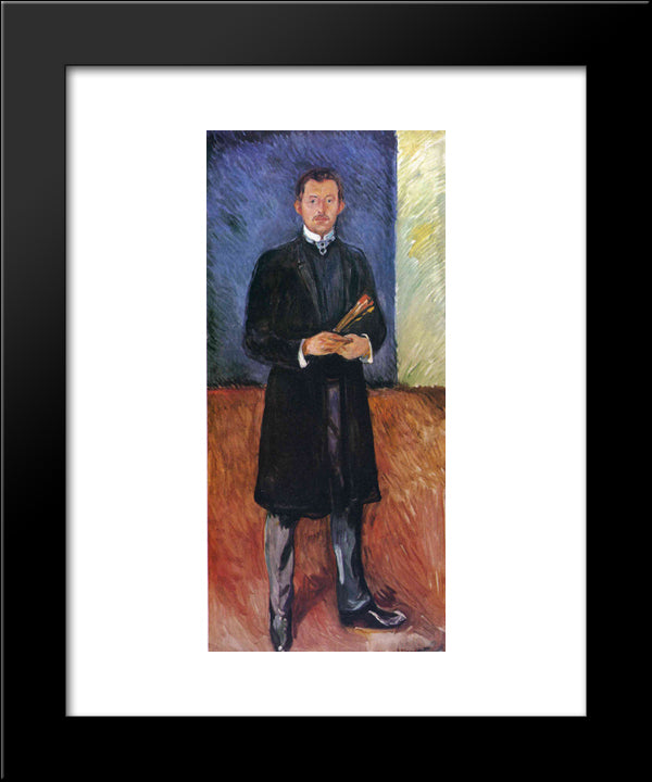 Self-Portrait With Brushes 20x24 Black Modern Wood Framed Art Print Poster by Munch, Edvard