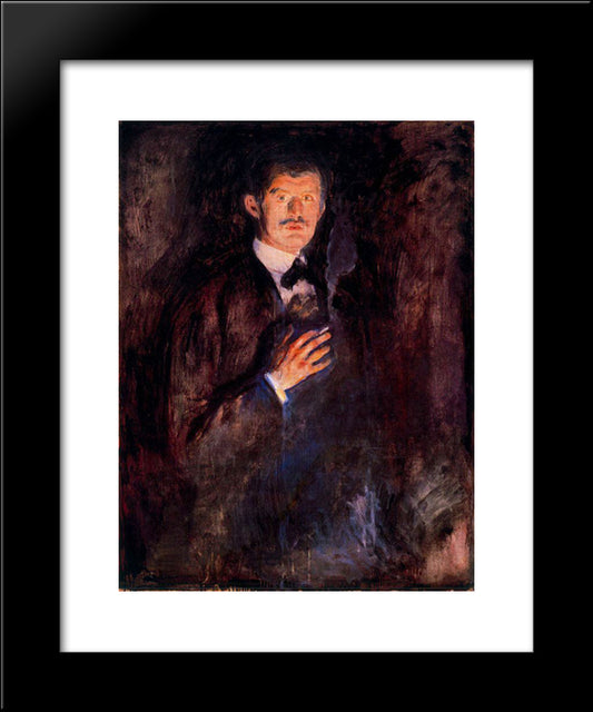 Self-Portrait With Burning Cigarette 20x24 Black Modern Wood Framed Art Print Poster by Munch, Edvard