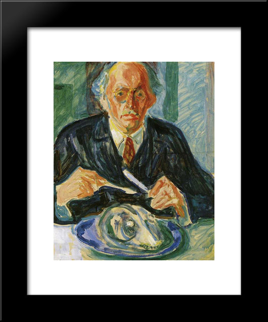 Self-Portrait With Cod'S Head 20x24 Black Modern Wood Framed Art Print Poster by Munch, Edvard