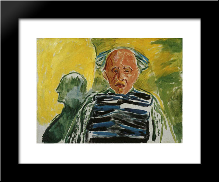 Self-Portrait With Striped Pullover 20x24 Black Modern Wood Framed Art Print Poster by Munch, Edvard