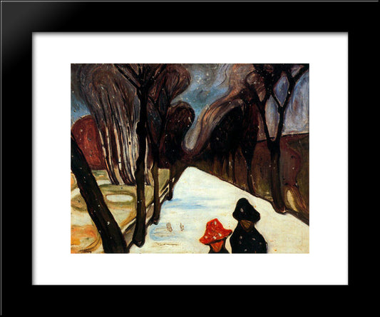 Snow Falling In The Lane 20x24 Black Modern Wood Framed Art Print Poster by Munch, Edvard