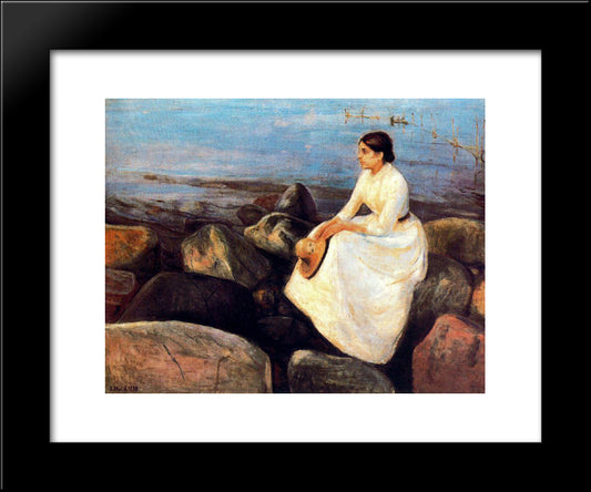 Summer Night (Inger On The Shore) 20x24 Black Modern Wood Framed Art Print Poster by Munch, Edvard