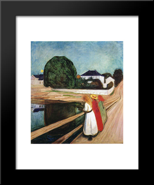 The Girls On The Bridge 20x24 Black Modern Wood Framed Art Print Poster by Munch, Edvard