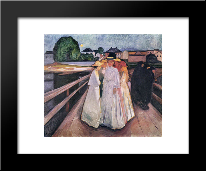 The Ladies On The Bridge 20x24 Black Modern Wood Framed Art Print Poster by Munch, Edvard