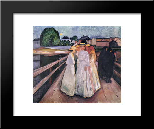 The Ladies On The Bridge 20x24 Black Modern Wood Framed Art Print Poster by Munch, Edvard