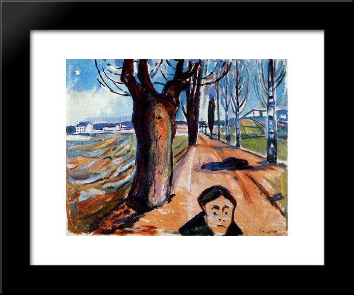 The Murderer In The Lane 20x24 Black Modern Wood Framed Art Print Poster by Munch, Edvard