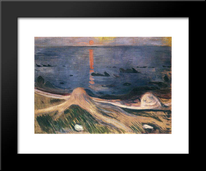 The Mystery Of A Summer Night 20x24 Black Modern Wood Framed Art Print Poster by Munch, Edvard