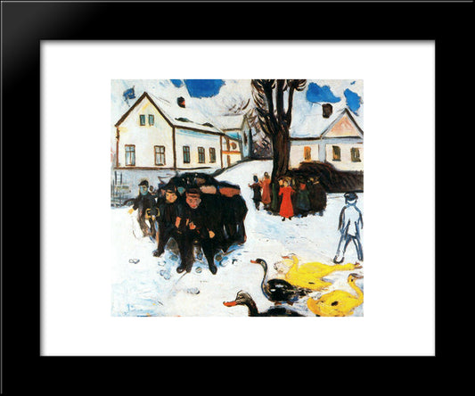 The Village Street 20x24 Black Modern Wood Framed Art Print Poster by Munch, Edvard