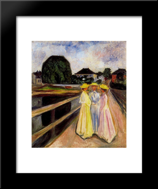 Three Girls On The Jetty 20x24 Black Modern Wood Framed Art Print Poster by Munch, Edvard