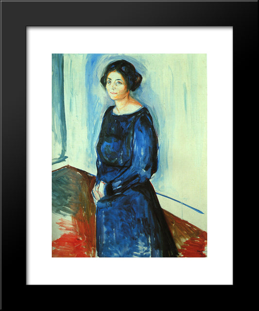 Woman In Blue (Frau Barth) 20x24 Black Modern Wood Framed Art Print Poster by Munch, Edvard