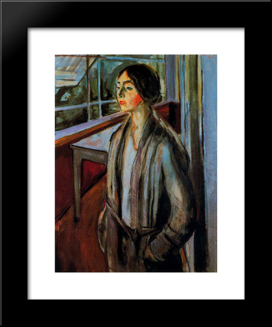 Woman On The Verandah 20x24 Black Modern Wood Framed Art Print Poster by Munch, Edvard