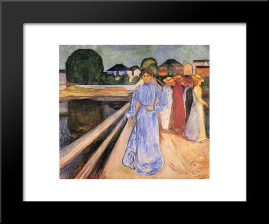 Women On The Bridge 20x24 Black Modern Wood Framed Art Print Poster by Munch, Edvard