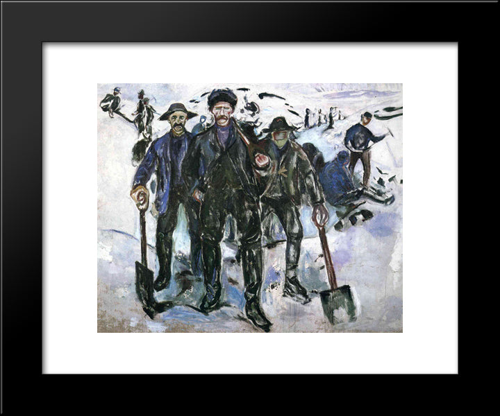 Workers In The Snow 20x24 Black Modern Wood Framed Art Print Poster by Munch, Edvard