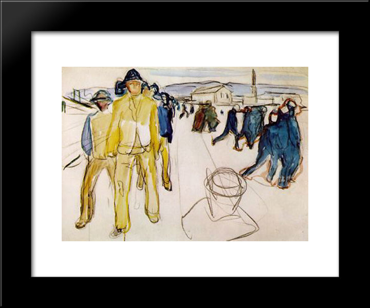 Workers On Their Way Home I 20x24 Black Modern Wood Framed Art Print Poster by Munch, Edvard