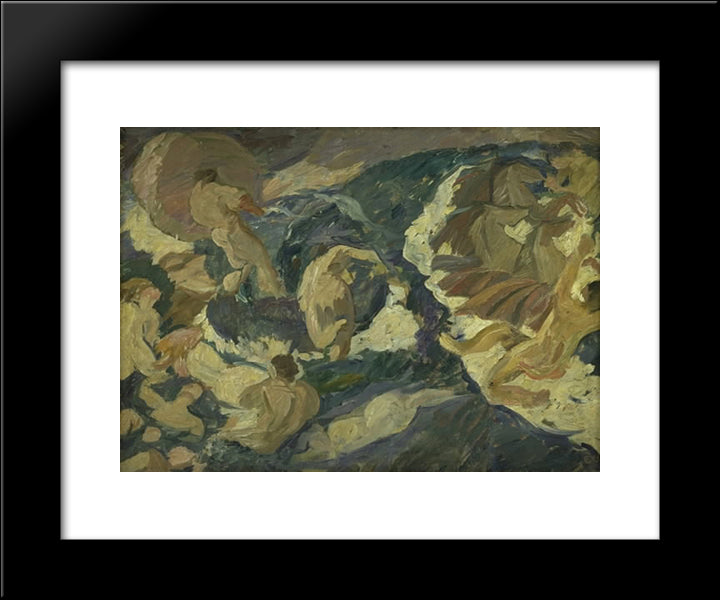 Poseidon Farer Over Havet Omgivet Af Nereider Og Tritoner 20x24 Black Modern Wood Framed Art Print Poster by Weie, Edvard