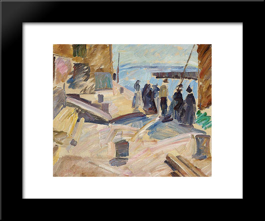 The Arrival Of The Mail Boat, Christianso (Study) 20x24 Black Modern Wood Framed Art Print Poster by Weie, Edvard