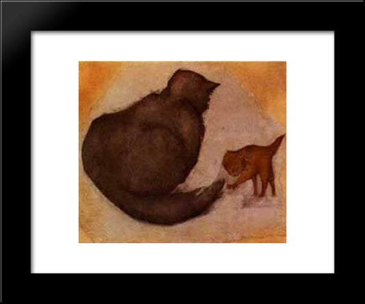 Cat And Kitten 20x24 Black Modern Wood Framed Art Print Poster by Burne Jones, Edward