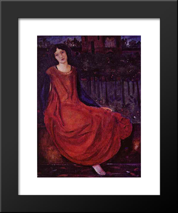 Girl And Goldfish 20x24 Black Modern Wood Framed Art Print Poster by Burne Jones, Edward