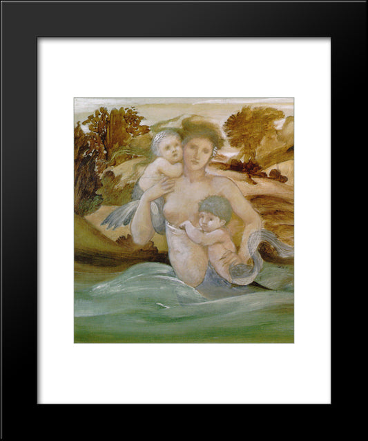 Mermaid With Her Offspring 20x24 Black Modern Wood Framed Art Print Poster by Burne Jones, Edward