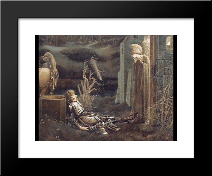 The Dream Of Launcelot At The Chapel Of The San Graal 20x24 Black Modern Wood Framed Art Print Poster by Burne Jones, Edward