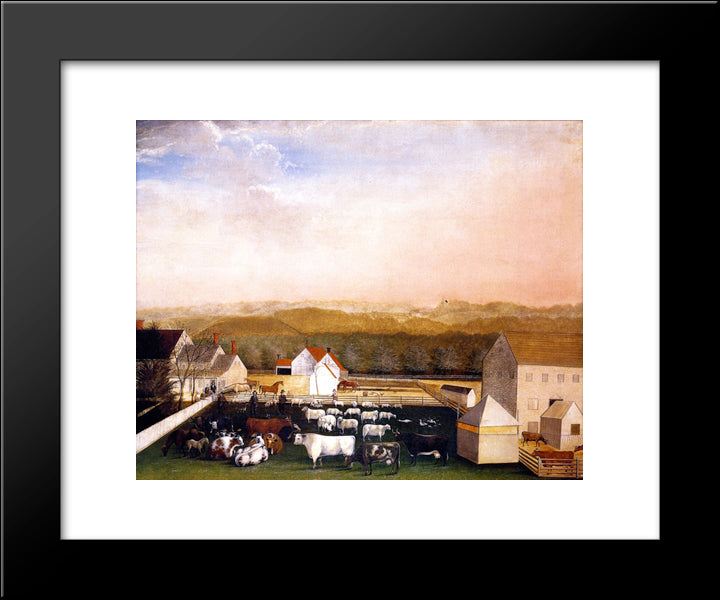 A May Morning View Of The Farm And Stock Of David Leedon 20x24 Black Modern Wood Framed Art Print Poster by Hicks, Edward