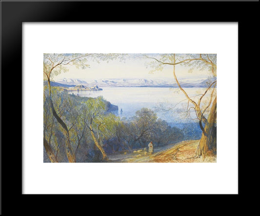A Distant View Of The Citadel, Corfu 20x24 Black Modern Wood Framed Art Print Poster by Lear, Edward