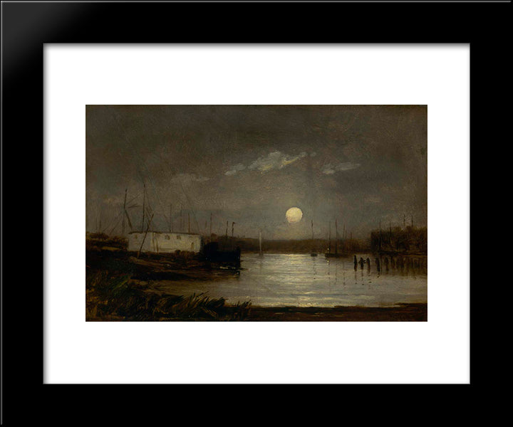 Untitled (Moon Over A Harbor) 20x24 Black Modern Wood Framed Art Print Poster by Bannister, Edward Mitchell