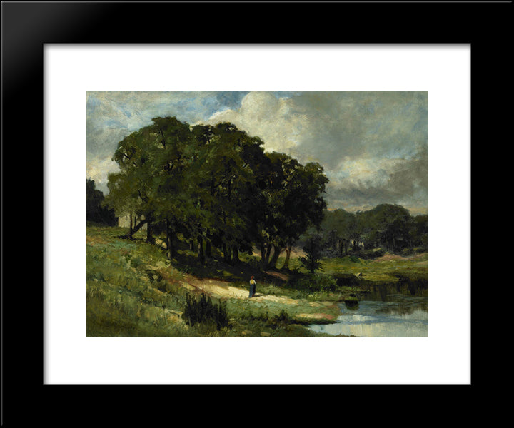 Woman Standing Near A Pond 20x24 Black Modern Wood Framed Art Print Poster by Bannister, Edward Mitchell