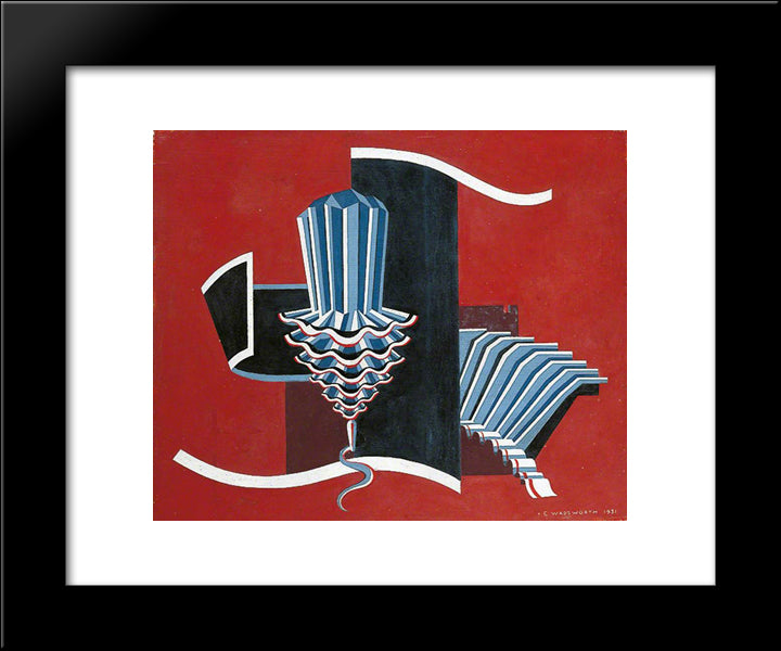 Composition On A Red Ground 20x24 Black Modern Wood Framed Art Print Poster by Wadsworth, Edward