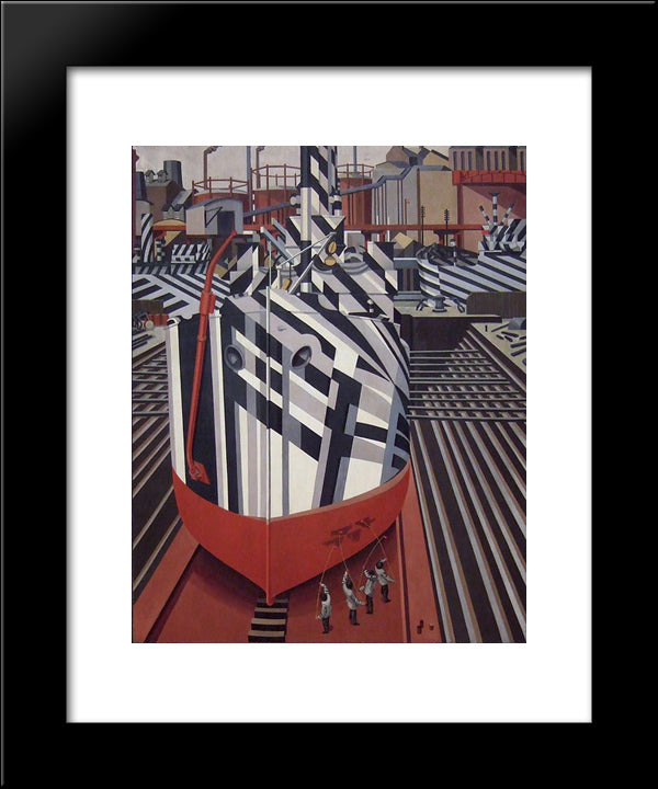 Dazzle-Ships In Drydock At Liverpool 20x24 Black Modern Wood Framed Art Print Poster by Wadsworth, Edward