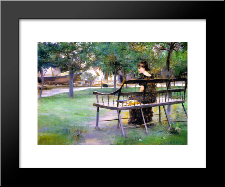 Woman On A Bench 20x24 Black Modern Wood Framed Art Print Poster by Abbey, Edwin Austin