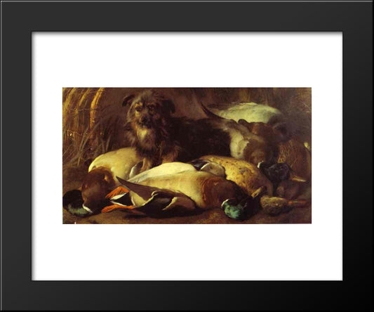 Decoyman'S Dog And Duck 20x24 Black Modern Wood Framed Art Print Poster by Landseer, Edwin Henry