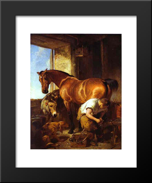 Shoeing 20x24 Black Modern Wood Framed Art Print Poster by Landseer, Edwin Henry