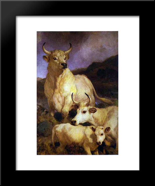 The Wild Cattle Of Chillingham 20x24 Black Modern Wood Framed Art Print Poster by Landseer, Edwin Henry